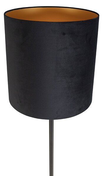 Stojací lampa černá s černým sametovým stínítkem se zlatem 40 cm - Simplo