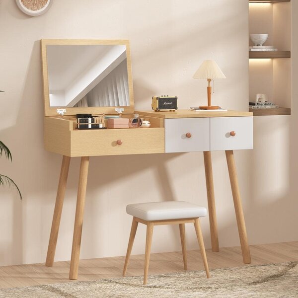 Kaptafel – Toaletní stolek – Kosmetický stolek – Stolek pro osobní hygienu – Toaletní stolek – Velké zrcadlo