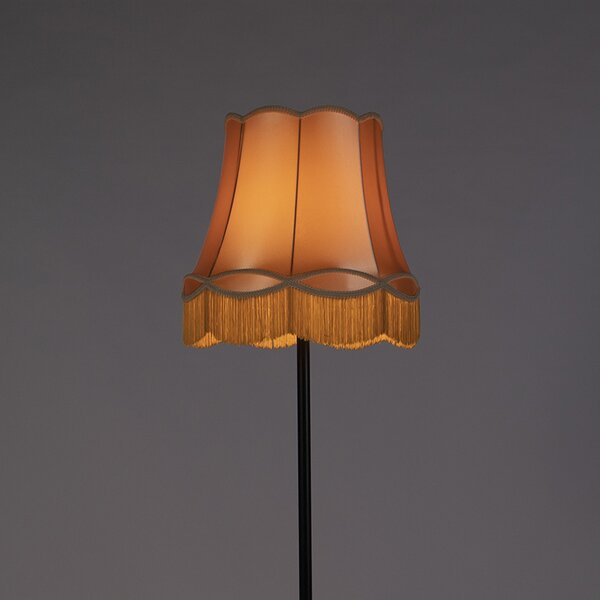 Retro stojací lampa černá s babičkovským stínítkem zlatým 45 cm - Simplo