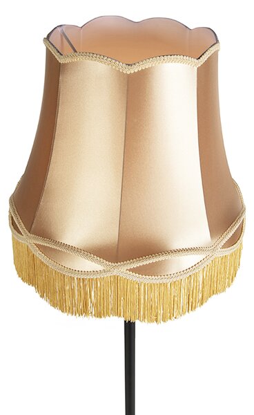 Retro stojací lampa černá s babičkovským stínítkem zlatým 45 cm - Simplo