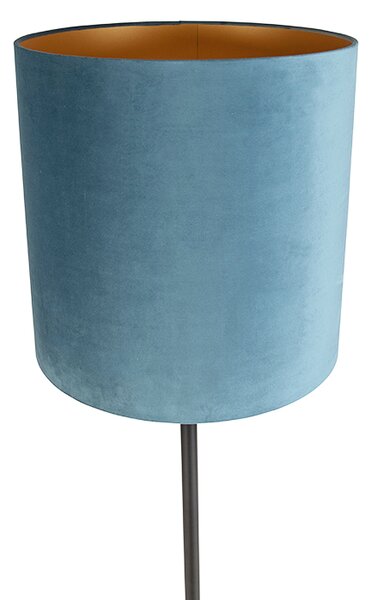 Stojací lampa s černým sametovým stínítkem modré barvy se zlatem 40 cm - Simplo