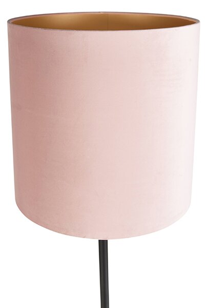 Stojací lampa černá s růžovým sametovým stínítkem se zlatem 40 cm - Simplo