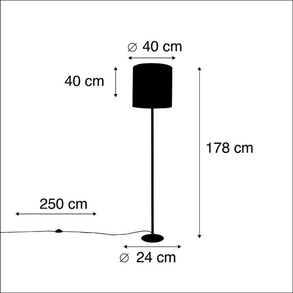 Stojací lampa černá s sametovým stínítkem s motivem páva zlatá 40 cm - Simplo