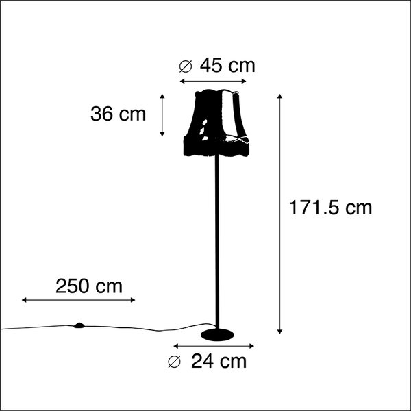 Retro stojací lampa černá s babičkovým stínítkem zelená 45 cm - Simplo