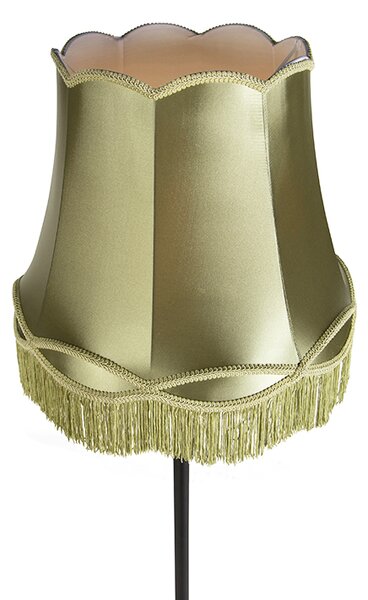 Retro stojací lampa černá s babičkovým stínítkem zelená 45 cm - Simplo