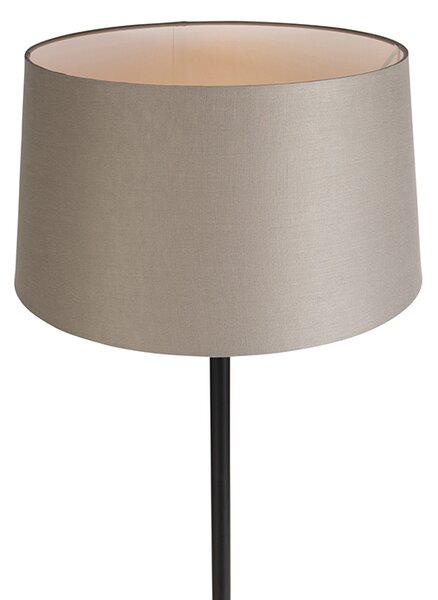 Stojací lampa černá s lněným stínítkem taupe 45 cm - Simplo
