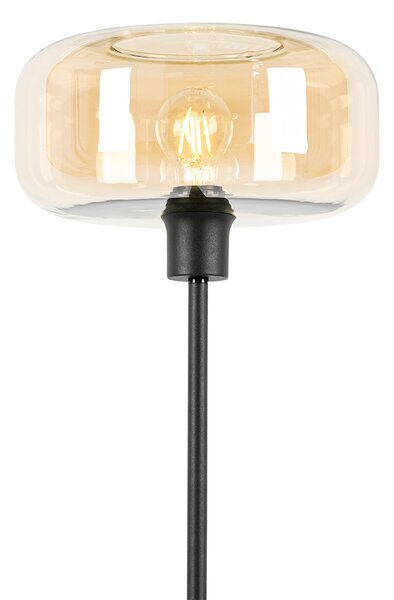 Stojací lampa v art deco stylu černá s jantarovým sklem - Bizle