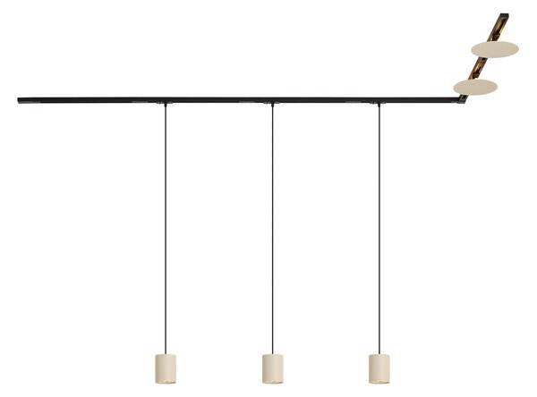 Moderní kolejnicový systém černý se 3 závěsnými svítidly a 2 béžovými stropními svítidly 1-fázový - Iconic Holt Pulley