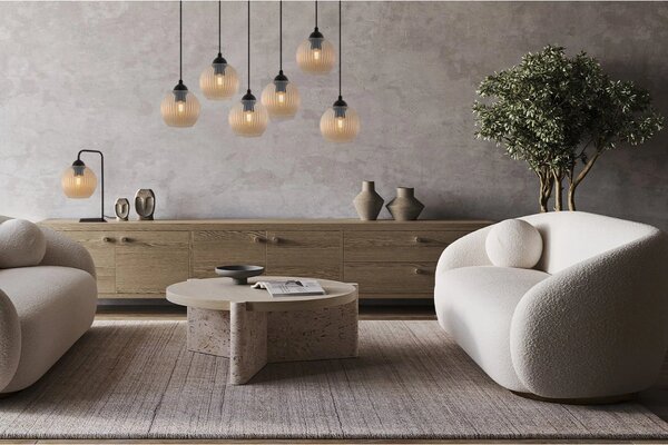 Stolní lampa Riffle Round, 1x medové skleněné stínítko