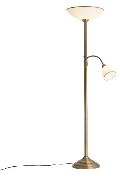 Klasická stojací lampa bronzová s opálovým sklem 2-světla - Katarina