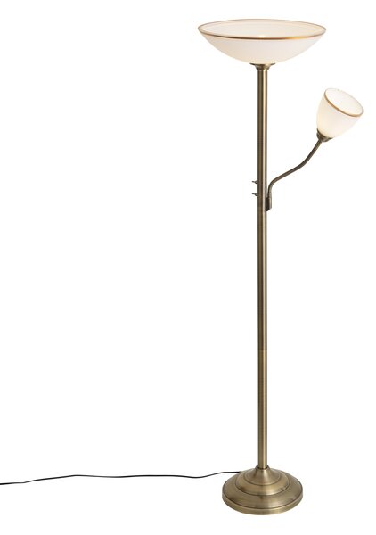 Klasická stojací lampa bronzová s opálovým sklem 2-světla - Katarina
