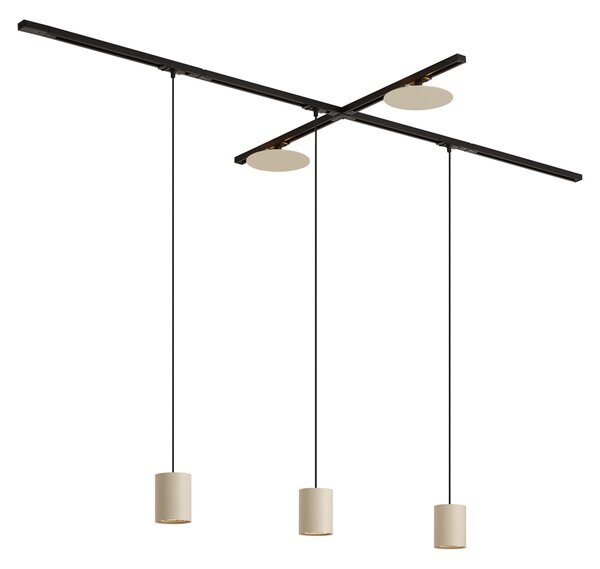 Moderní kolejnicový systém černý se 3 závěsnými svítidly a 2 béžovými stropními svítidly 1-fázový - Iconic Holt Pulley