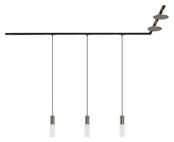 Moderní kolejnicový systém černý se 3 závěsnými svítidly a 2 stropními svítidly v barvě gunmetal 1-fázový - Iconic Lloyd Pulley