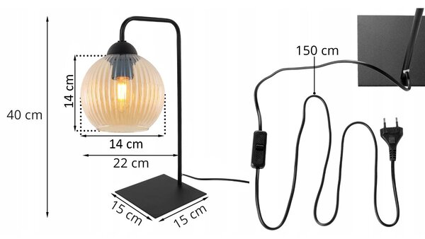 Stolní lampa Riffle Round, 1x medové skleněné stínítko