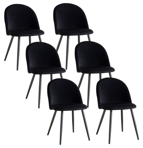 Jídelní židle - Židle s plyšovým potahem - Židle - Kovový rám - Sada 6 kusů - Ergonomické pohodlí