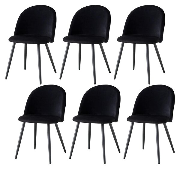 Jídelní židle - Židle s plyšovým potahem - Židle - Kovový rám - Sada 6 kusů - Ergonomické pohodlí