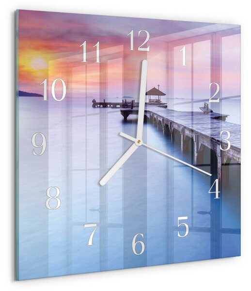Skleněné hodiny Dřevěný most zskb-30x30-00083894