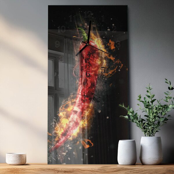Skleněné hodiny vertikální Pálivá paprika zsppc-30x60-00185066