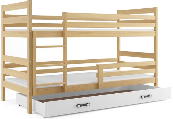 Patrová postel RAFAL 2 + úložný prostor + matrace + rošt ZDARMA, 80x190 cm, borovice, bílá