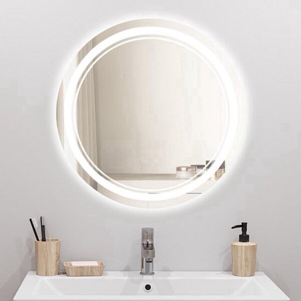 Kosmetické zrcadlo - Kulaté LED zrcadlo - 50 cm - Montáž na zeď - Stmívatelné osvětlení - Stříbrná barva