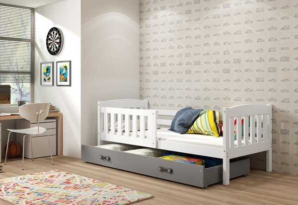 Dětská postel FLORENT P1 + úložný prostor + matrace + rošt ZDARMA, 80x190, bílý, grafitová