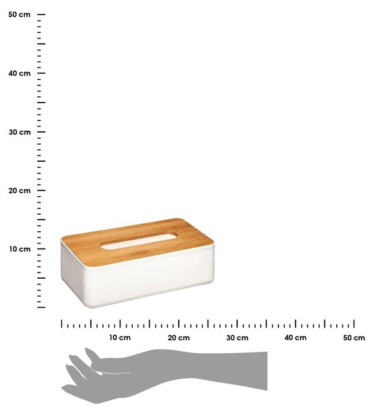 Box na kapesníky Natureo White, 26x9x13 cm, bílá/s dřevěnými prvky