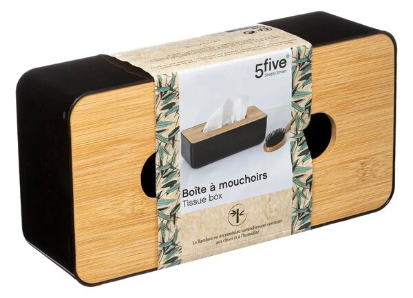 Box na kapesníky Natureo Black, 26x9x13 cm, černá/s dřevěnými prvky
