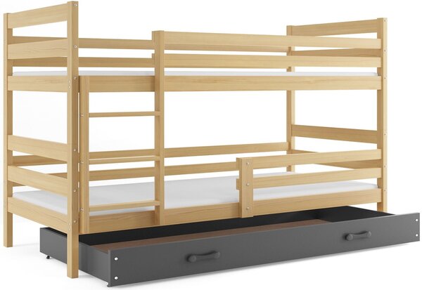 Patrová postel ERYK 2 + úložný prostor + matrace + rošt ZDARMA, 80x190 cm, borovice, grafit