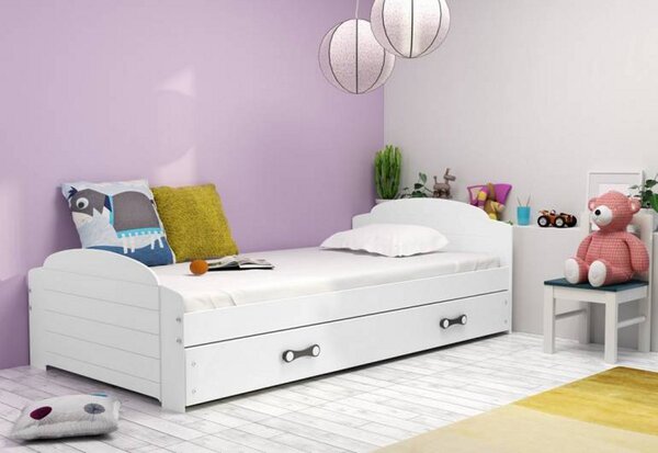Dětská postel DOUGY P1 + úložný prostor + matrace + rošt ZDARMA, 90x200, bílý, bílá