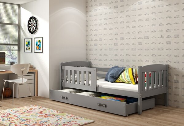 Dětská postel FLORENT P1 + úložný prostor + matrace + rošt ZDARMA, 90x200, grafit, grafitová