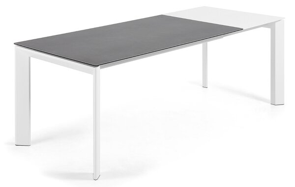 Kave Home Antracitově šedý keramický rozkládací jídelní stůl Axis 160/220 x 90 cm, bílá podnož