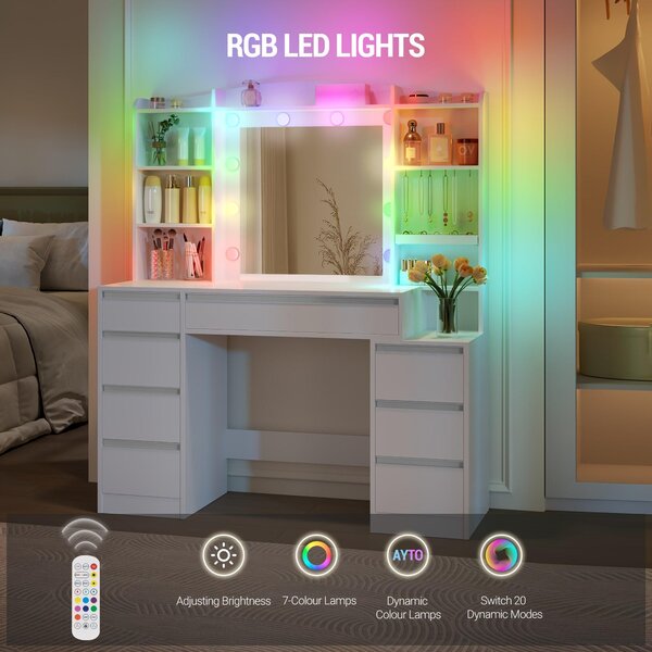 Kosmetický stolek – Toaletní stolek – Stanoviště pro líčení – Šířka 100 cm – Osvětlení pomocí RGB LED