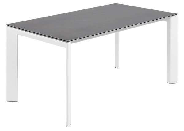 Kave Home Antracitově šedý keramický rozkládací jídelní stůl Axis 160/220 x 90 cm, bílá podnož