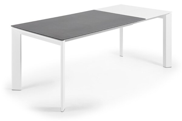 Kave Home Antracitově šedý keramický rozkládací jídelní stůl Axis 140/200 x 90 cm, bílá podnož