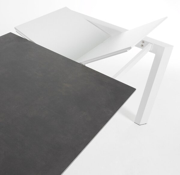 Kave Home Antracitově šedý keramický rozkládací jídelní stůl Axis 140/200 x 90 cm, bílá podnož
