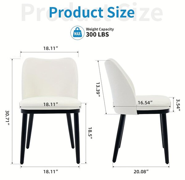 Jídelní židle, sada 2 kusů | Moderní bílé jídelní židle s černými nohami | Minimalistický design