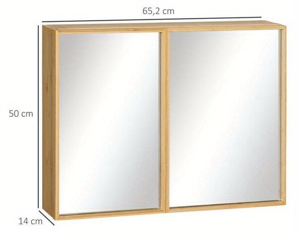 Skříňka do koupelny se zrcadlovými dvířky a výsuvnými policemi - Dřevo a kov - 65,2 x 14 x 50 cm