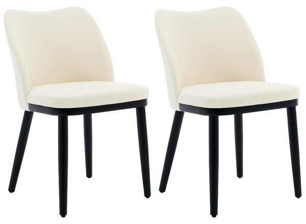 Jídelní židle, sada 2 kusů | Moderní bílé jídelní židle s černými nohami | Minimalistický design