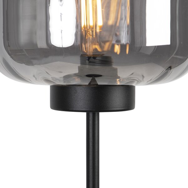 Chytrá stojací lampa černá s kouřovým sklem vč. Wifi ST64 - Qara
