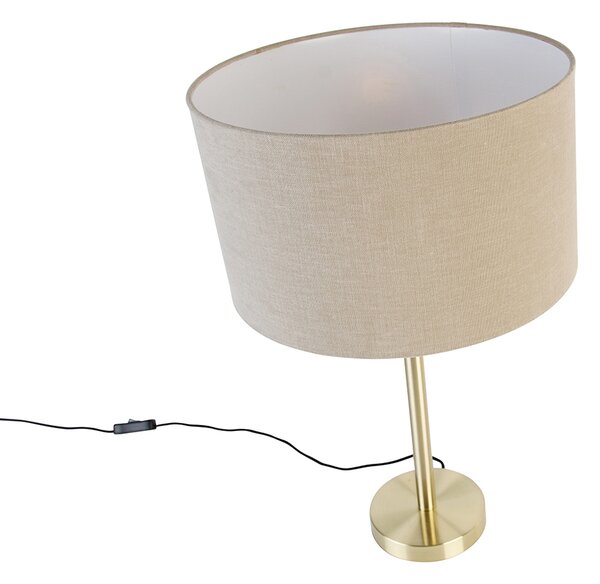 Klasická stolní lampa mosazná s hnědým odstínem 35 cm - Simplo