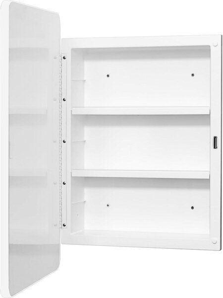 Zrcadlová skříňka z plastu s kulatými rohy a dveřmi, určená pro vestavěnou i povrchovou montáž, bílá, rozměry 40 x 61 cm