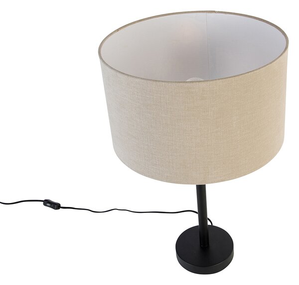 Moderní stolní lampa černá s bouclé stínítkem světle hnědým 35 cm - Simplo