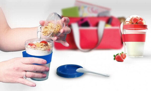 ASOBU multifunkční svačinový kelímek YO2GO červený 360ml