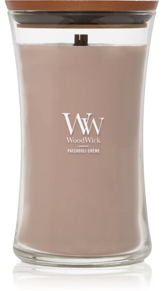 Woodwick Opulent Wood Patchouli Creme vonná svíčka s dřevěným knotem 609.5 g