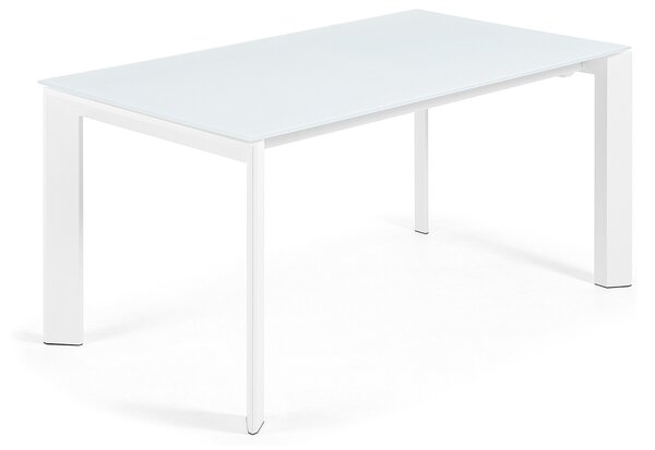 Bílý skleněný rozkládací jídelní stůl Kave Home Axis 160/220 x 90 cm