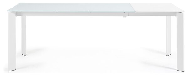 Bílý skleněný rozkládací jídelní stůl Kave Home Axis 160/220 x 90 cm