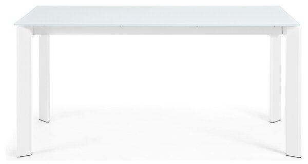 Bílý skleněný rozkládací jídelní stůl Kave Home Axis 160/220 x 90 cm