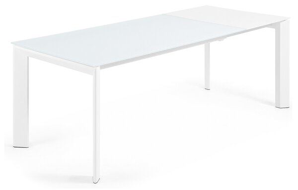 Bílý skleněný rozkládací jídelní stůl Kave Home Axis 160/220 x 90 cm