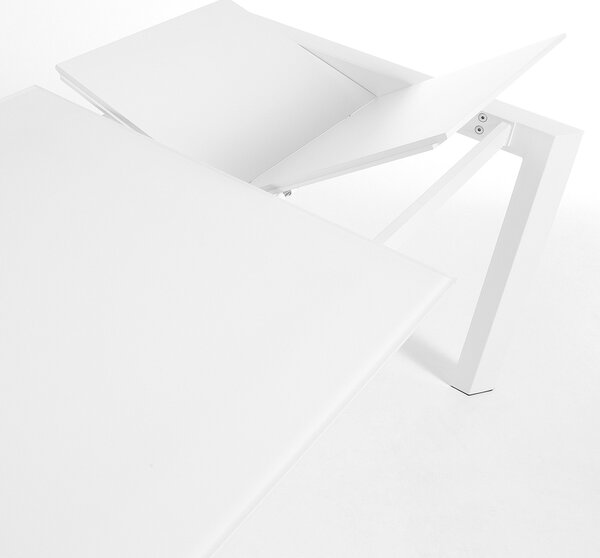 Bílý skleněný rozkládací jídelní stůl Kave Home Axis 160/220 x 90 cm