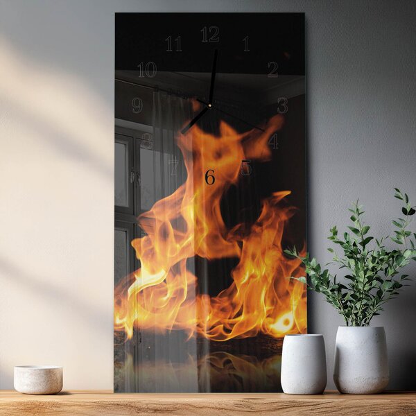 Skleněné hodiny vertikální Oheň zsppc-30x60-00176645